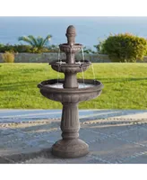 Rendaux Italian Style 3 Tier Outdoor Floor Water Fountain with Light Led 43" High Gray Faux Stone Resin for Garden Patio Backyard Deck Home Lawn Porch