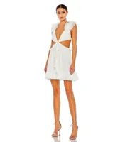 Women's Ruffled Cut-Out V Neck Mini Dress