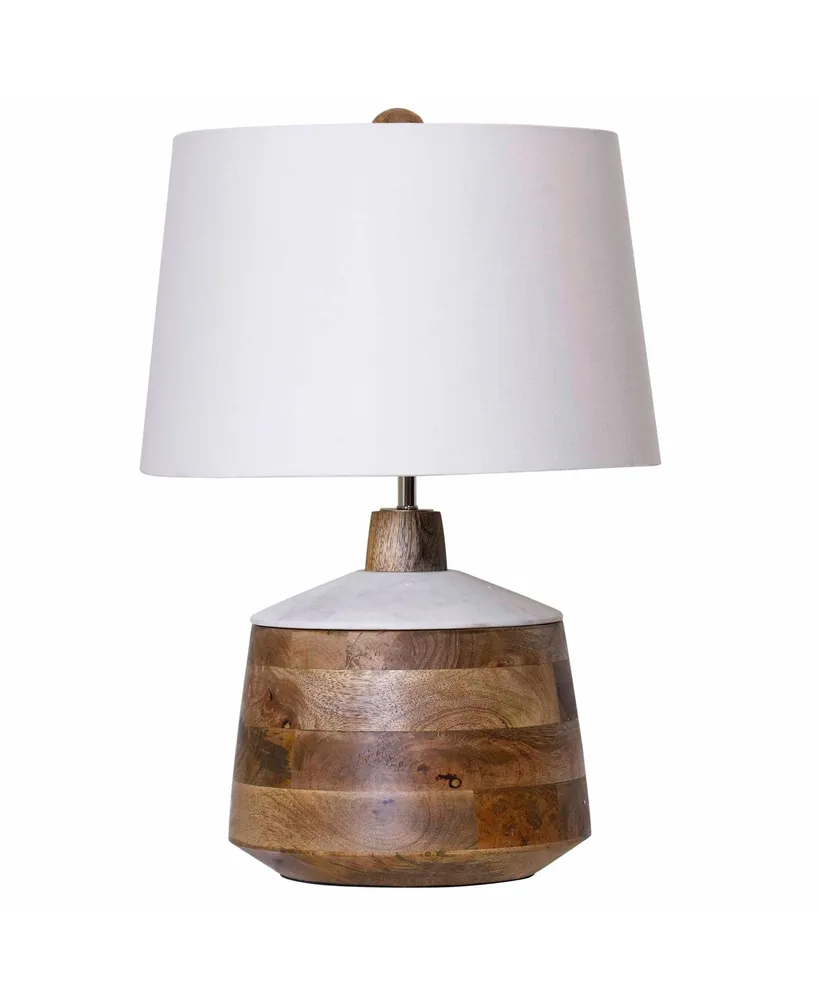 18" Carved Wood Table Lamp with Marble Accent