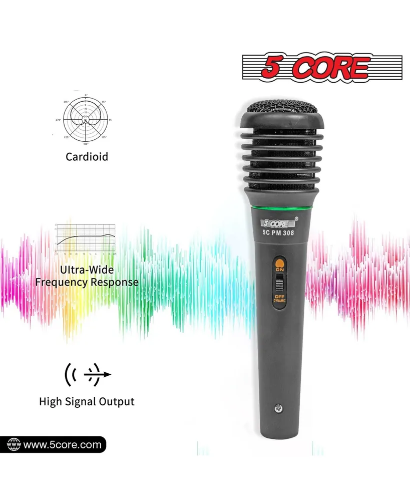5 Core Microphone 1 Piece Black Karaoke Xlr Wired Mic w Integrated Pop Filter Dynamic Moving Coil Cardioid Unidirectional Pickup Includes Cable