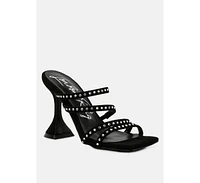 Women's Face Me Studded Spool Heel Multi Strap Sandals