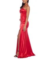 B Darlin Juniors' Satin Keyhole Halter Gown