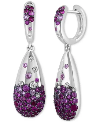 Effy Ruby (1-1/2 ct. t.w.) & White Sapphire (3/4 ct. t.w.) Ombre Cluster Drop Earrings in Sterling Silver