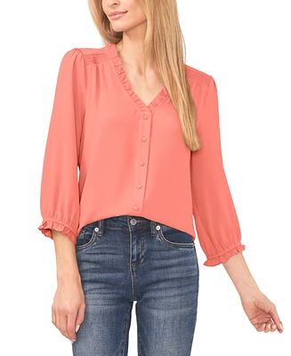 CeCe Women's Ruffled Button Front 3/4-Sleeve Blouse