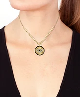 Effy White Diamond (7/8 ct. t.w.) and Black Diamond (1/20 ct. t.w.) Evil Eye 18" Pendant Necklace in 14k Gold