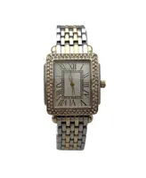 Olivia Pratt Rose Gold Square and Rhinestones Metal Band Women Watch