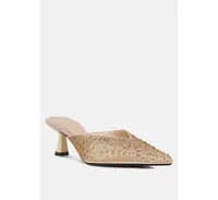 Women aldora rhinestones embellished satin mules