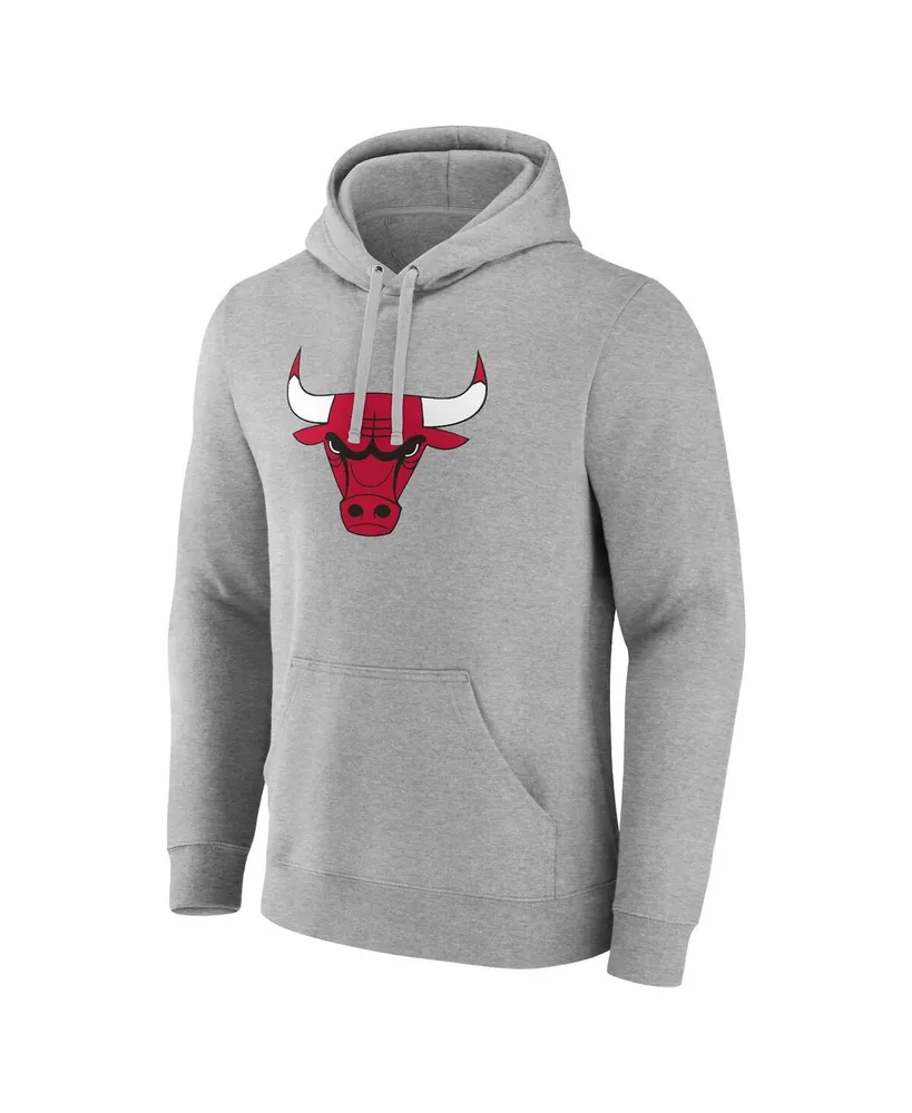 Men's Fanatics Heather Gray Chicago Bulls Primary Logo Pullover Hoodie