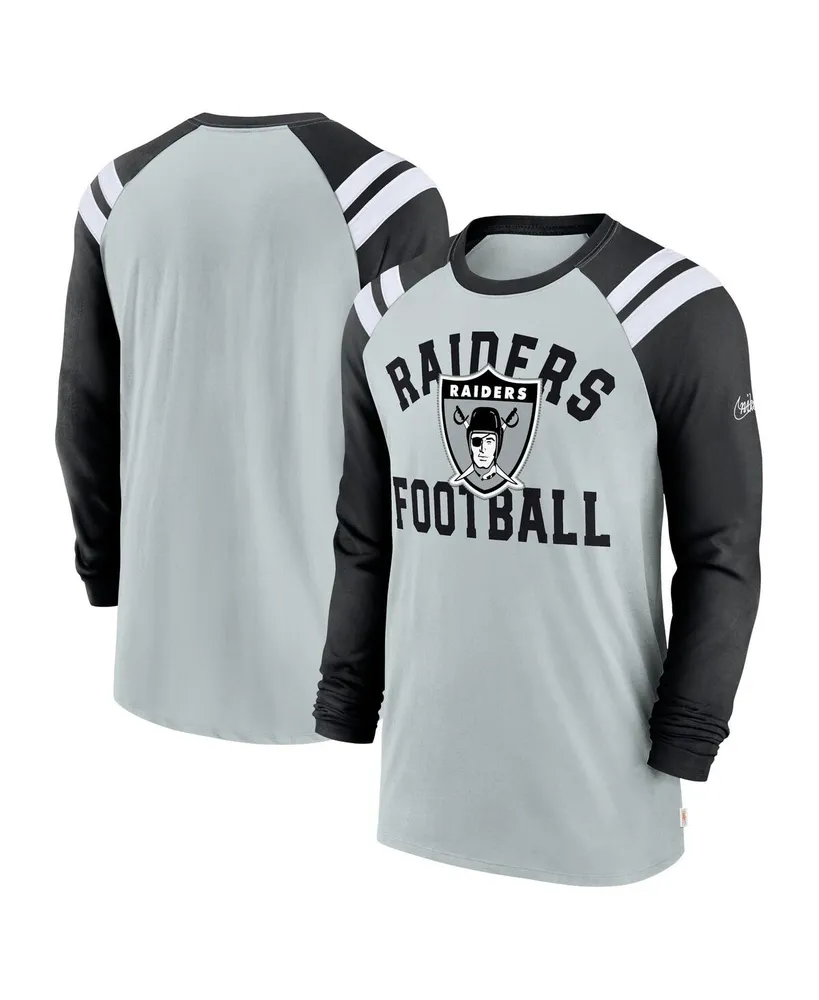 Men's Nike Silver, Black Las Vegas Raiders Classic Arc Raglan Tri-Blend Long Sleeve T-shirt