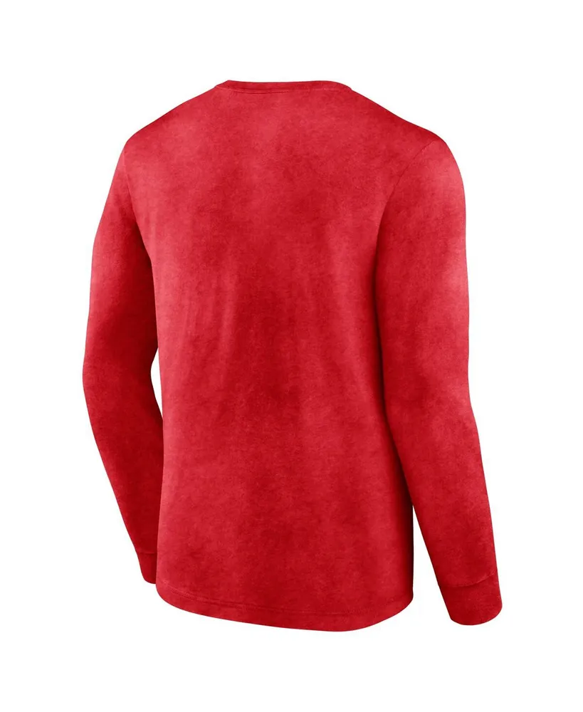 Men's Fanatics Heather Red Distressed Houston Rockets Front Court Press Snow Wash Long Sleeve T-shirt