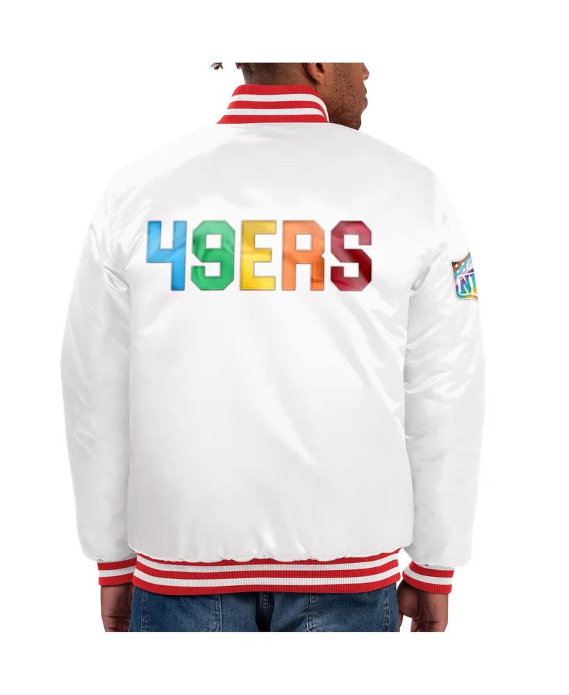 Men's Starter White Distressed San Francisco 49ers Pride Full-Snap Varsity Jacket
