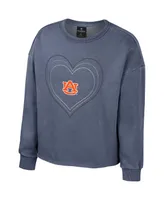 Big Girls Colosseum Navy Auburn Tigers Audrey Washed Fleece Pullover Crewneck Sweatshirt