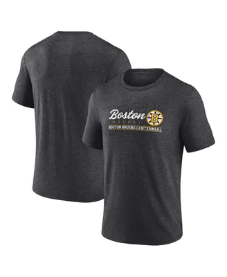 Men's Fanatics Heather Charcoal Distressed Boston Bruins Centennial Hockey Tri-Blend T-shirt
