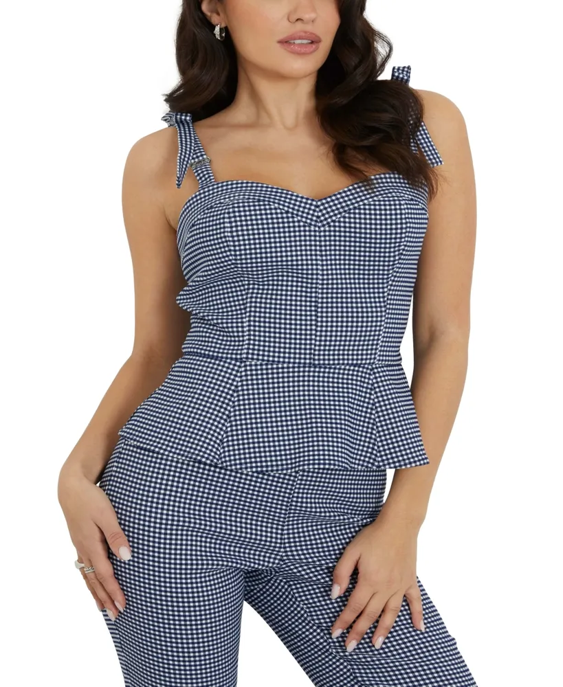 Guess Women's Vichy Gingham Peplum Sleeveless Top