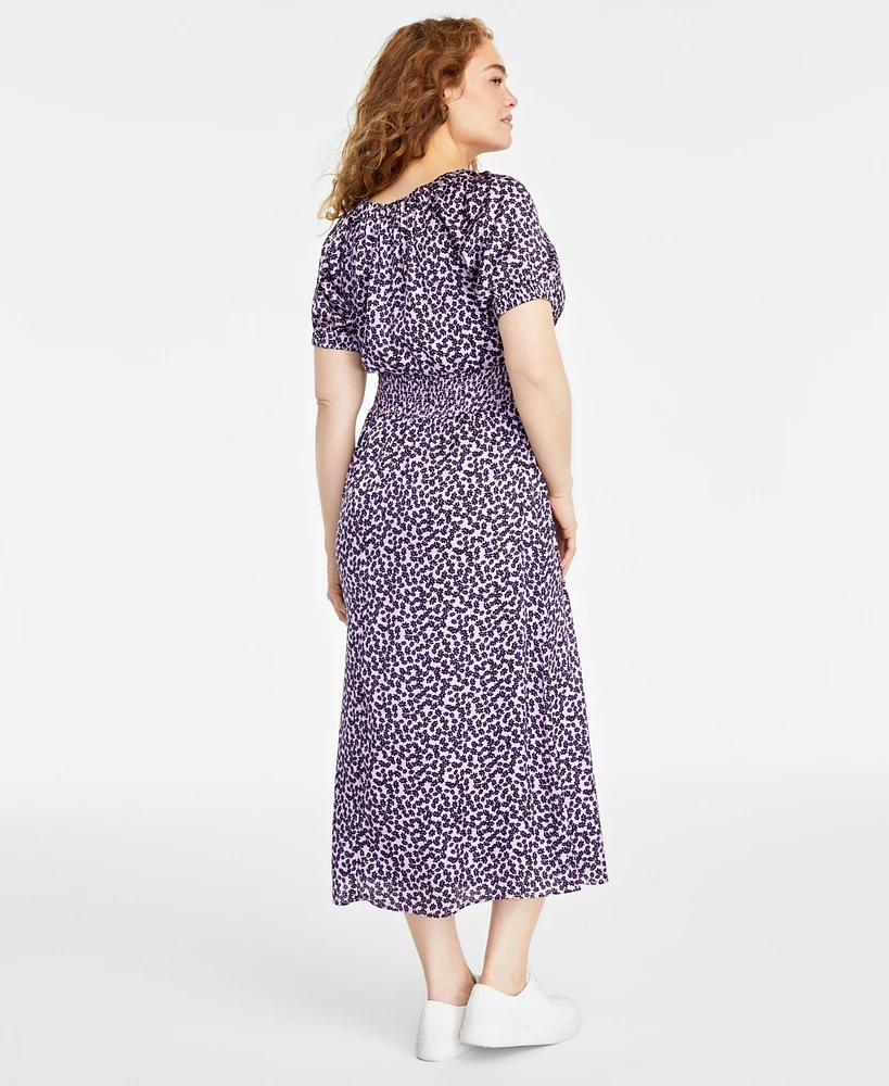 On 34th Women's Short-Sleeve Smock-Waist Midi Dress, Created for Macy's
