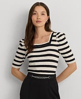 Lauren Ralph Women's Striped Puff-Sleeve Tee