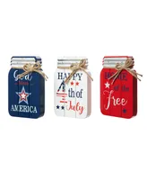 Glitzhome 7" H Set of 3 Patriotic, Americana Wooden Mason Jar Table Decor