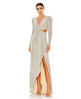 Women's Ieena Sequined Criss Cross Long Sleeve Gown