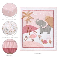 The Peanutshell Safari Oasis, Cotton Crib Bedding Set for Baby Girls, 4 Pieces