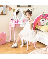 Slickblue Pretend Kids Vanity Set with 360° Rotatable Mirror and Play Accessories