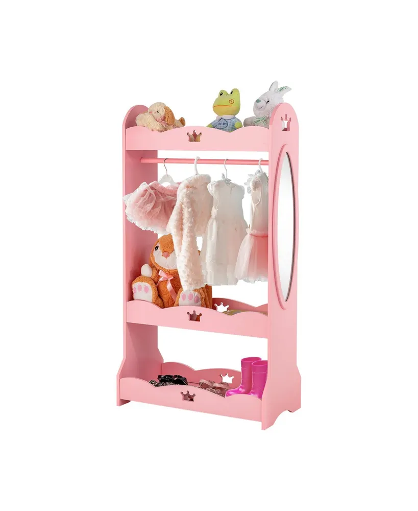 Kids Pretend Costume Closet with Mirror-Pink