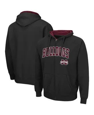 Men's Colosseum Black Mississippi State Bulldogs Arch and Logo 3.0 Full-Zip Hoodie