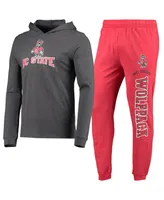 Men's Concepts Sport Red, Heather Charcoal Nc State Wolfpack Meter Long Sleeve Hoodie T-shirt and Jogger Pajama Set