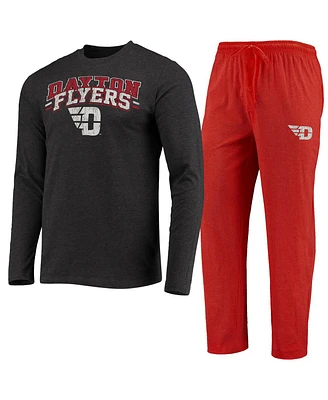 Men's Concepts Sport Red, Heathered Charcoal Distressed Dayton Flyers Meter Long Sleeve T-shirt and Pants Sleep Set