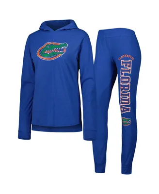 Women's Concepts Sport Royal Distressed Florida Gators Long Sleeve Hoodie T-shirt and Pants Sleep Set