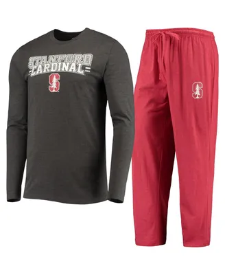 Men's Concepts Sport Cardinal, Heathered Charcoal Distressed Stanford Cardinal Meter Long Sleeve T-shirt and Pants Sleep Set