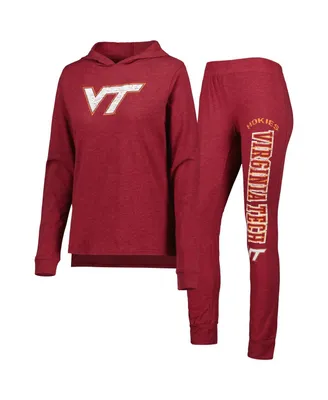 Women's Concepts Sport Maroon Distressed Virginia Tech Hokies Long Sleeve Hoodie T-shirt and Pants Sleep Set