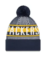 Men's New Era Navy Green Bay Packers Striped Cuffed Knit Hat with Pom