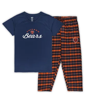 Women's Concepts Sport Navy Chicago Bears Plus Badge T-shirt and Flannel Pants Sleep Set