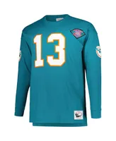 Men's Mitchell & Ness Dan Marino Aqua Miami Dolphins Big and Tall Cut Sew Player Name Number Long Sleeve T-shirt