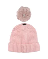 Women's Love Your Melon Pink Barbie Satin Lined Cuffed Knit Hat with Pom