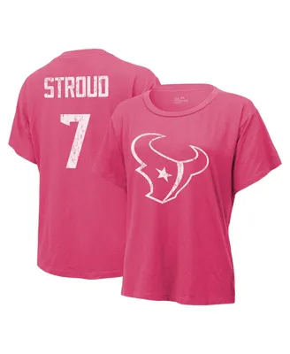 Women's Majestic Threads C.j. Stroud Pink Distressed Houston Texans Name and Number T-shirt