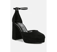 Womens Hettie Rhinestone Detail Ankle Strap Platform High Heels