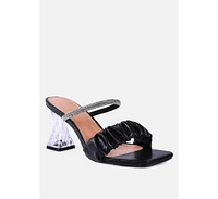 Date look clear heel rhinestone sandals