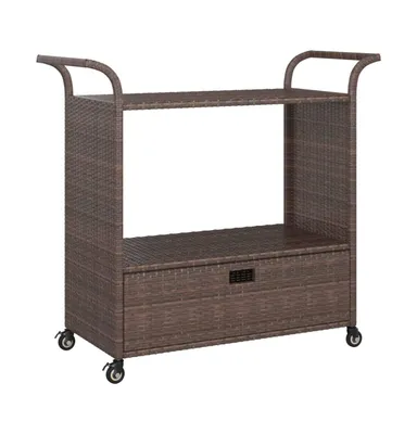 Bar Cart with Drawer Brown 39.4"x17.7"x38.2" Poly Rattan