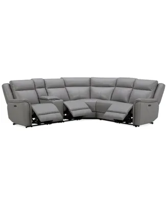 Addyson 117" 6-Pc. Leather Sectional with 3 Zero Gravity Recliners Power Headrests & 1 Console, Created for Macy's