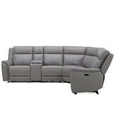 Addyson 117" 6-Pc. Leather Sectional with 3 Zero Gravity Recliners Power Headrests & 1 Console, Created for Macy's