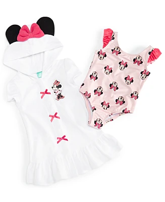 Disney Baby Minnie Mouse 2-Pc. Printed One-Piece Swimsuit & Hooded Swim Cover-Up Set