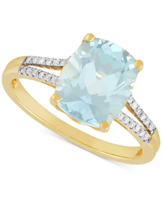 Aquamarine (3 ct. t.w.) & Diamond (1/10 ct. t.w.) Split Shank Ring in 14k Gold