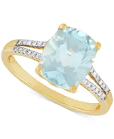 Aquamarine (3 ct. t.w.) & Diamond (1/10 ct. t.w.) Split Shank Ring in 14k Gold