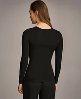 Donna Karan Women's Long Sleeve Ruched-Side Top