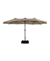 Mondawe 15 ft Solar Led Double Sided Twin Outdoor Patio Market Umbrella with Base Weight Included, Coffee