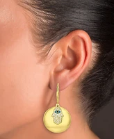 Cubic Zirconia & Enamel Hamsa Hand Disc Drop Earrings