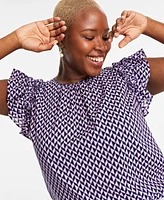 On 34th Trendy Plus Geometric-Print Flutter-Sleeve Blouse, Created for Macy's