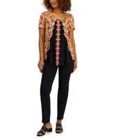 Jm Collection Womens Printed Short Sleeve Top Cambridge Woven Pull On Pants Created For Macys