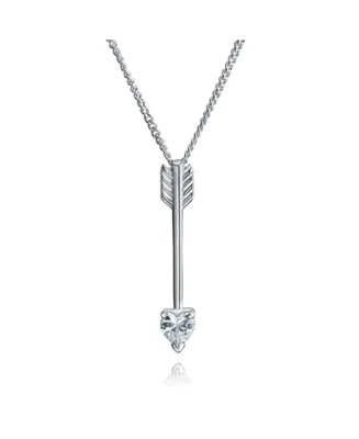 Bling Jewelry Minimalist Heart Shape Cubic Zirconia Cz Tip Arrow Pendant Necklace For Women For Sterling Silver